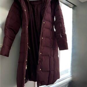 Cole Haan Burgundy Long Puffer Coat